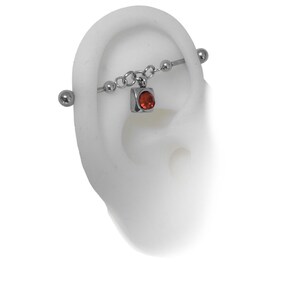 Industrial Barbell , Industrielles Piercing, Schmuck, Industrial Bar Ohrring, Industrielles Piercing und rotes Glas (jf)