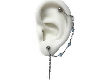 Bijoux piercing Helix avec chaîne et cristal bleu, chaîne du cartilage au lobe (m81)