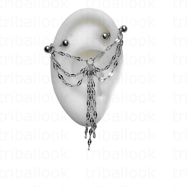 Industrial piercing,  Piercing jewelry, Industrial barbells with chains  ( jf )