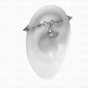Barra industrial, piercing industrial, joyería, pendiente de barra industrial, cadena de piercing industrial, cadenas y conos finales (m1 jf)