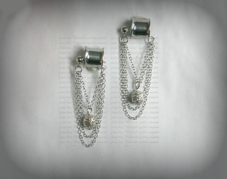 Dangle gauges silver tunnel Ear plugs Tunnel with pendant Wedding plugs m8 Bridal plugs