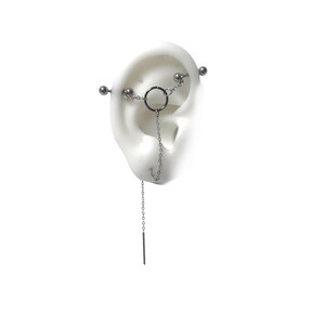 Industrial Piercing Jewelry  Cartilage Piercing Bar with Chains and ring, with lobe chain