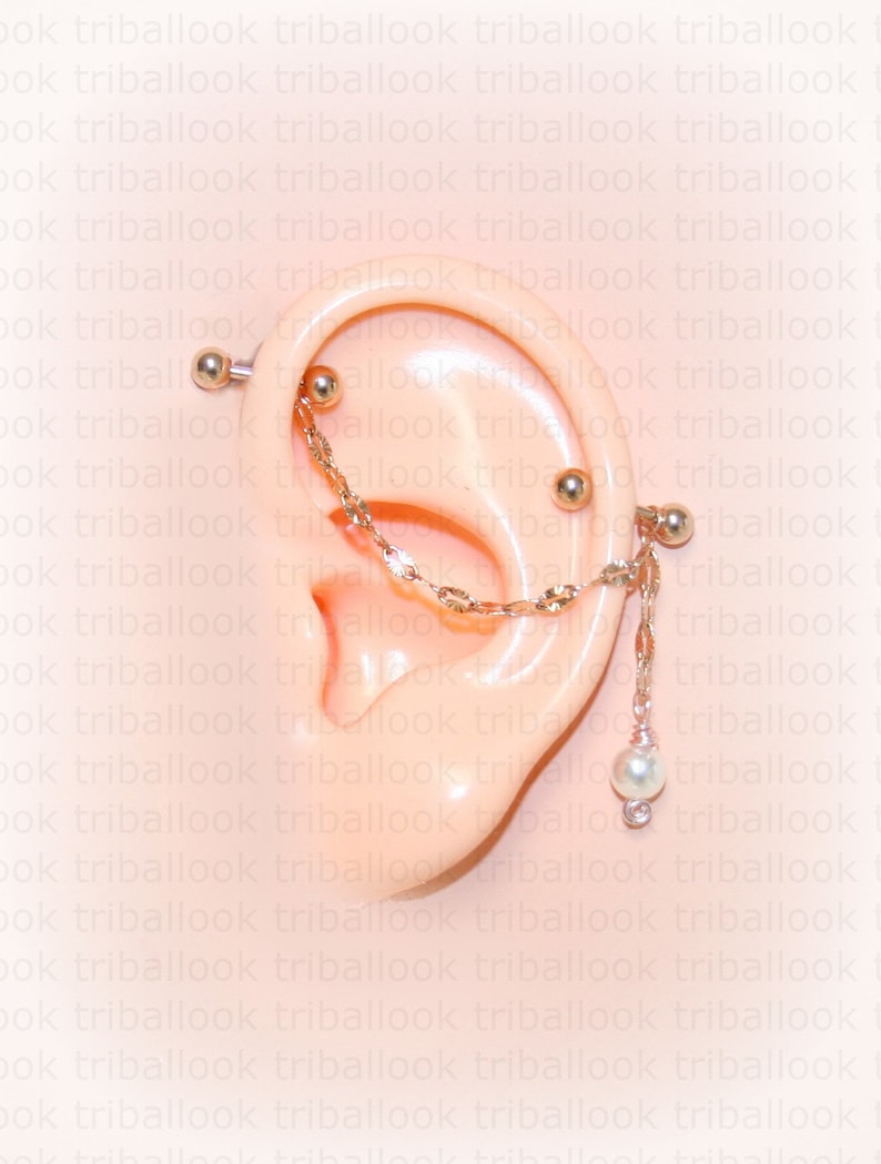 m7 modifi\u00e9 ch4 pearl RG Rose Gold and freshwater pearl Industrial bar earring Industrial piercing Industrial Barbell Jewelry