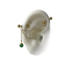 Industrial Barbell, Industrial piercing,  Jewelry, Industrial bar earring, Industrial piercing chain, jade stone( m51)