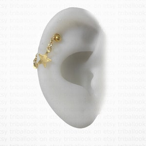 Helix or Conch  Earring Helix Piercing Helix Earring Helix Piercing, Titanium or stainless barbell  with golden  star (2+9m)