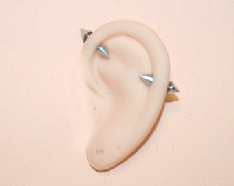 A pair of small barbell, Spike earrings,   Silver tone, 14 gauge  6 , 7 or 8mm length, Arrow shape, cone end bars