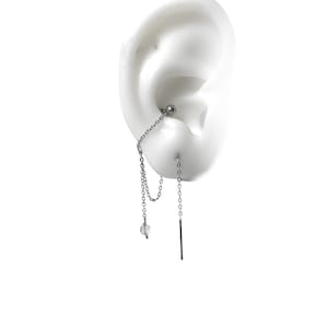 Conch  piercing jewelry with cartilage to lobe chain and faceted crystal clear bead (m89)