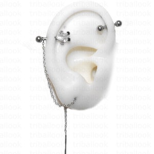 Only one, Industrial piercing,  Jewelry, Industrial bar , Industrial piercing , with lobe chain and little fish