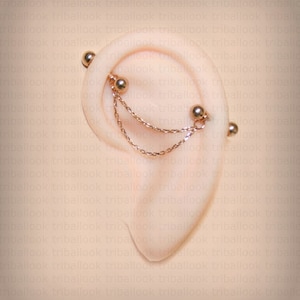 Ear cartilage bars with rose gold chains