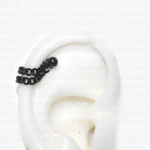 Barre industrielle, piercing industriel, bijoux, barre industrielle, piercing industriel, deux chaînes noires (m5 2 dern)
