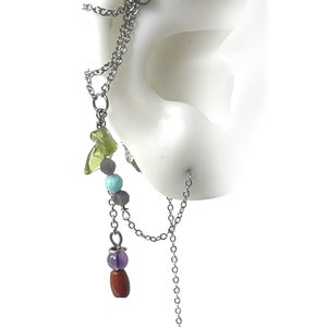 Helix-piercing Schmuck mit Helix zu Lobe Kette, Helix Barbell mit Ketten, Peridot, roter Jaspis, Amethyst und Amazonit Steine,(m52)