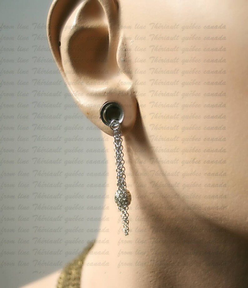 Dangle gauges silver tunnel Ear plugs Tunnel with pendant Wedding plugs m8 Bridal plugs
