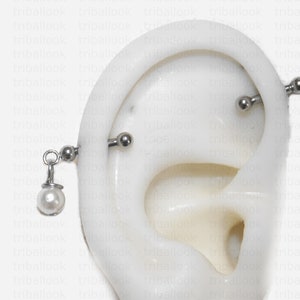 Barbell industriel, Piercing industriel, Bijoux, Boucle d'oreille barre industrielle, Piercing industriel, Perle d'eau douce