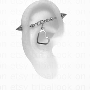 Industrial Barbell, Industrial piercing, Joyería, Industrial bar earring, Industrial piercing chain, chain and cone end (m1 jf )