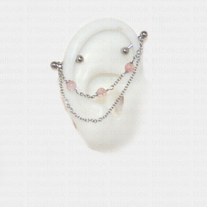 Gioielli piercing industriali con catene e quarzo rosa, barre piercing in acciaio inox 316L (14)