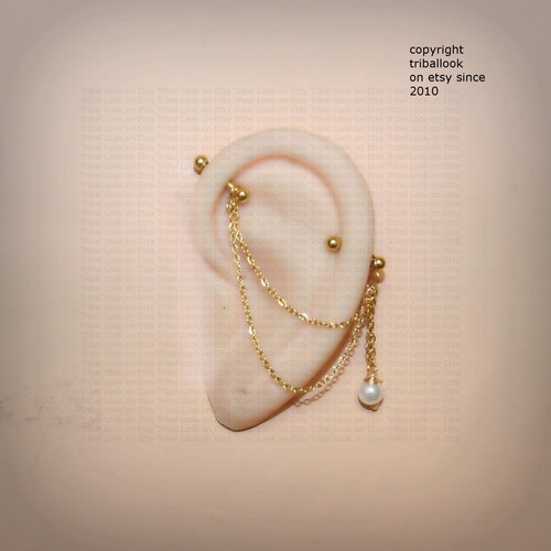 14 Gauge or 16 Gauge Industrial Barbell Ivory Pearl Beaded Etsy