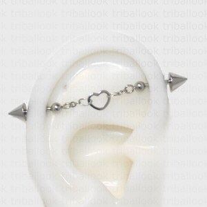 Industrial Piercing Jewelry Barres de cartilage en acier chirurgical 316L, avec boules en forme de cœur et de cône silver tone