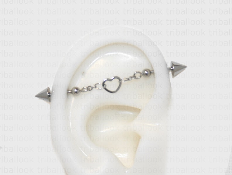 Industrial Piercing Jewelry Barres de cartilage en acier chirurgical 316L, avec boules en forme de cœur et de cône silver tone