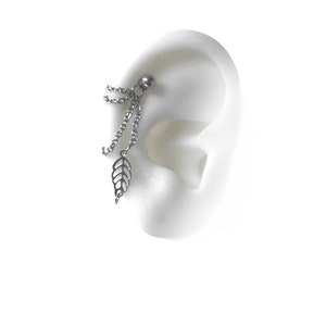 Helix piercing jewelry with leaf and chains (m74)