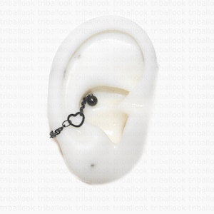 Helix of Conch Earring Helix Piercing Helix Earring Helix Piercing Piercing Bar, Kraakbeenpiercing met hart, zwarte toon (4+10)