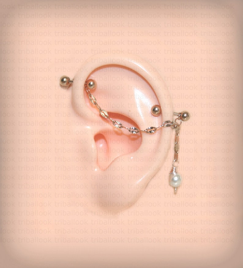 m7 modifi\u00e9 ch4 pearl RG Rose Gold and freshwater pearl Industrial bar earring Industrial piercing Industrial Barbell Jewelry