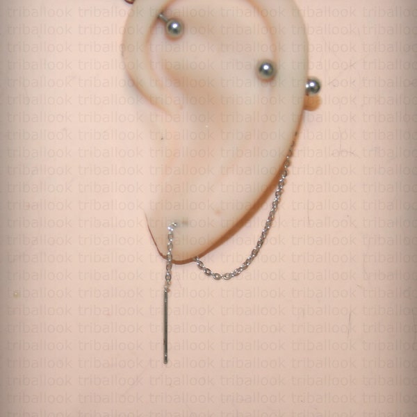 Industrial bars with chain, Helix to lobe chain, cartilage to lobe chain