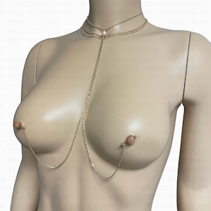 Jewelry for pierced nipples with chains and shell pearl (m13)