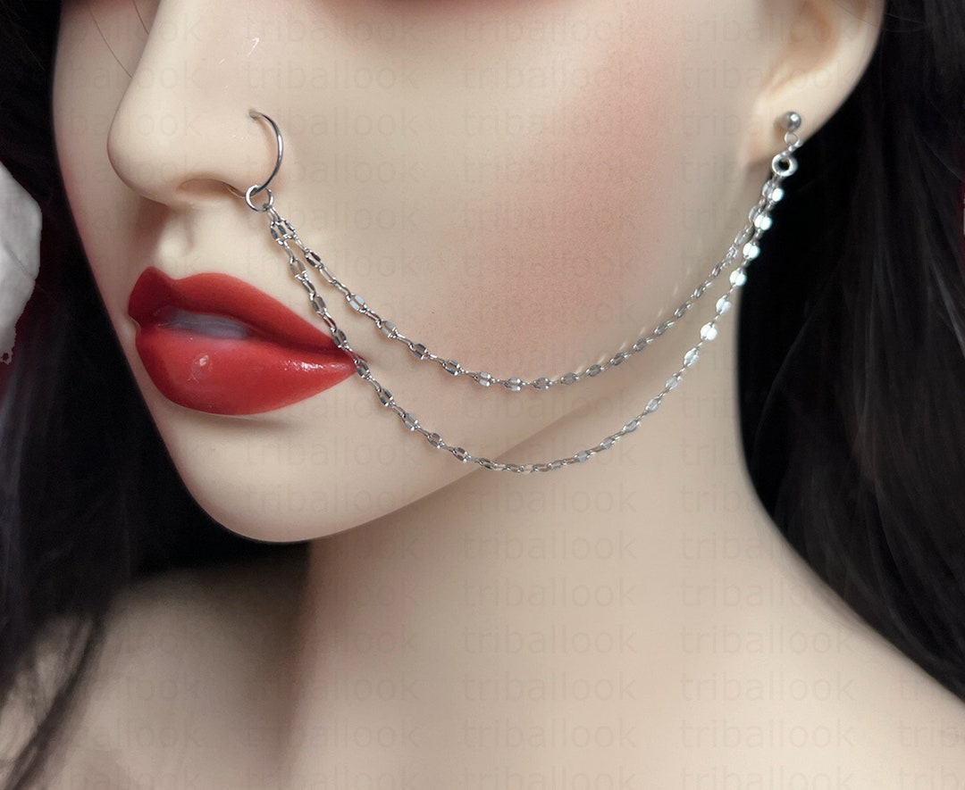 Nose to Ear Chain, Nose Ring Chain, Nose Ring, 20 Gauge, Titanium G23 ...