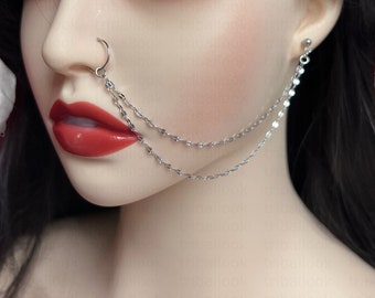 Nose to ear chain, Nose ring chain, Nose ring, 20 gauge, Titanium G23 and stainless steel 304L (jf)