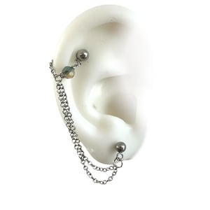 Helix or Conch Piercing, Helix Earring, Helix Piercing, stainless bar,  cartilage to lobe chains with faceted glass bead L7