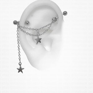 Industrial Barbells Jewelry with chains and silver star (m68)
