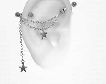 Industrial Barbells Jewelry with chains and silver star (m68)