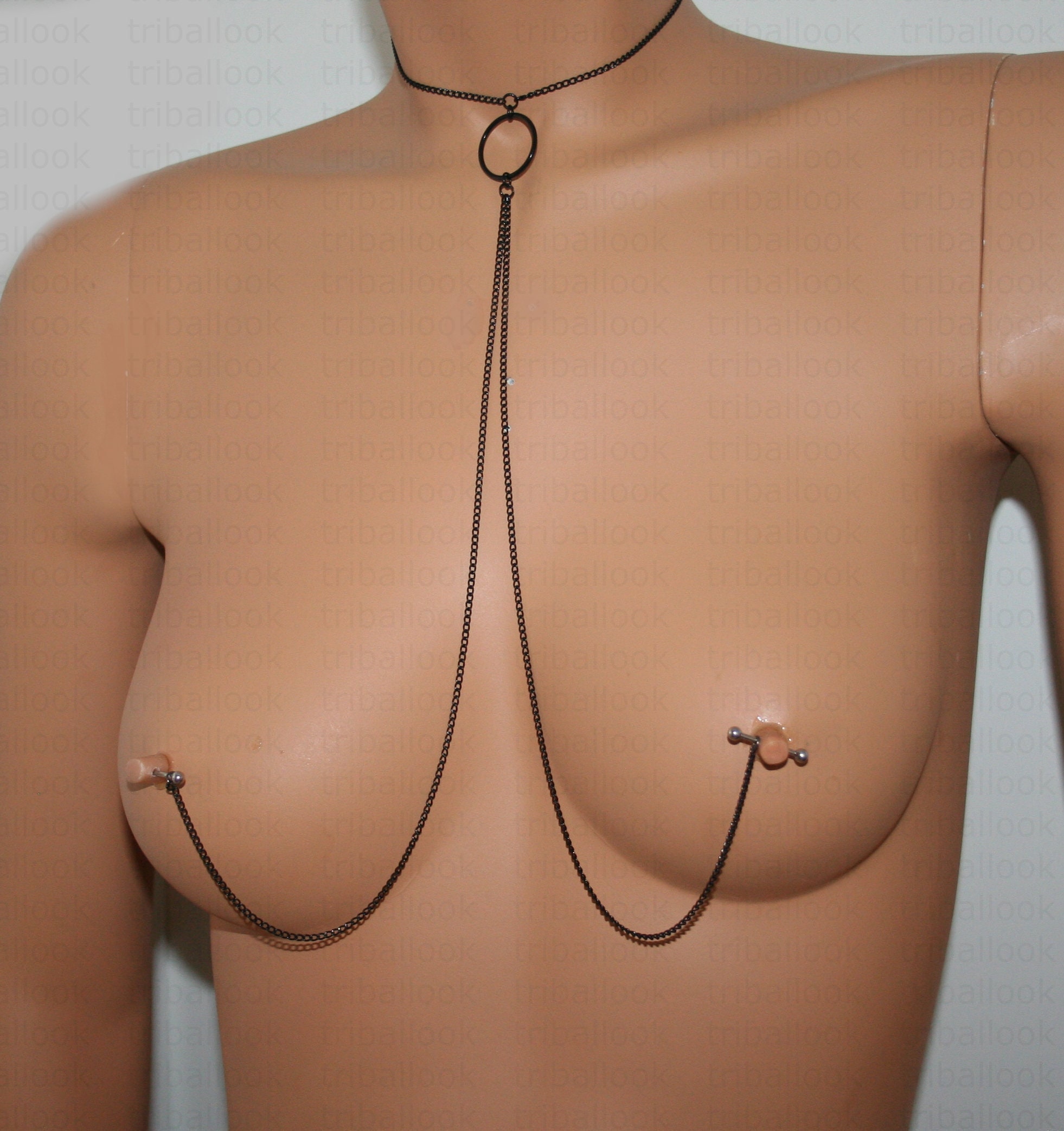 Jewelry for Pierced Nipples With Black Chain