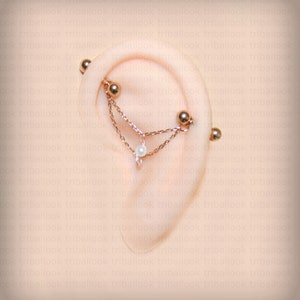Industrial Piercing Schmuck mit roségoldenen Kettchen und Süßwasserperle (m24 perle-RG)
