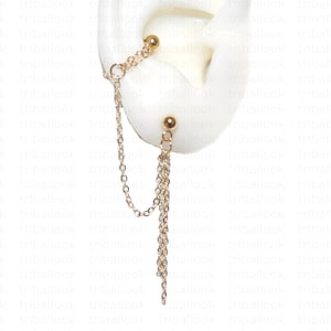 Helix or conch piercing jewelry with conch to lobe chains  , gold or silver tone chains  (m94)