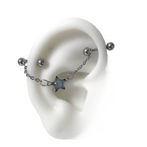 Industrial Piercing Jewelry with chain and star (Ch fine)