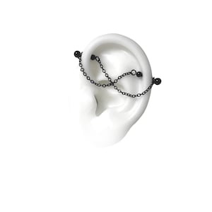 Industrial barbell, industrial piercing, jewelry, industrial bar earring with chains,  industrial piercing chain, (m40 short)