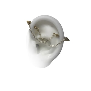 Industrial barbell, industrial piercing, jewelry, industrial bar earring with chains,  industrial piercing chain, (m40 short spike ends)