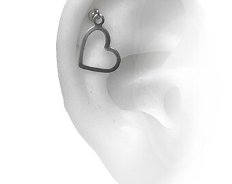 Helix piercing barbell, Helix piercing jewelry, Titanium or stainless barbell with heart ( jf )
