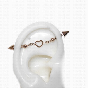 Industrial Piercing Jewelry Barres de cartilage en acier chirurgical 316L, avec boules en forme de cœur et de cône rose gold tone