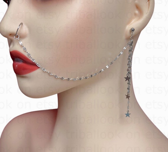 Amazon.com: Black Nose Chain for Double Fake Nose Piercing - Nostril  Piercing - Non Pierced Fake Cuff Nose Ring : Handmade Products
