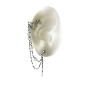Helix Piercings Schmuck mit Ketten und Rosaquarz, Edelstahl oder Titan Piercing Stab (m14 + 77)