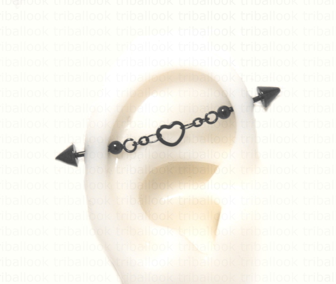 Industrial Piercing Jewelry Barres De Cartilage En Acier Chirurgical 316L, Avec Boules En Forme De Cœur Et De Cône - Etsy Japan