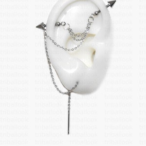Industrial Barbell, Industrial Piercing, Knorpel an Lobe-Kette, Industrial Piercing, mit Ketten und Endkugeln in Kegelform (m44 + Kegel)