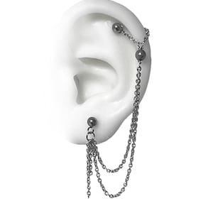 Bijoux piercing Helix avec chaîne cartilage à lobe et pierre labradorite (m82)