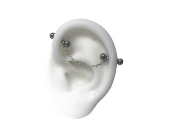 Industrial Piercing Bars With Chains, Ear cartilage bars with chain (m24 one chain)