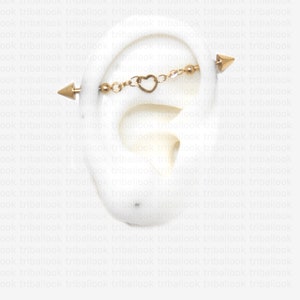 Industrial Piercing Jewelry Barres de cartilage en acier chirurgical 316L, avec boules en forme de cœur et de cône gold tone