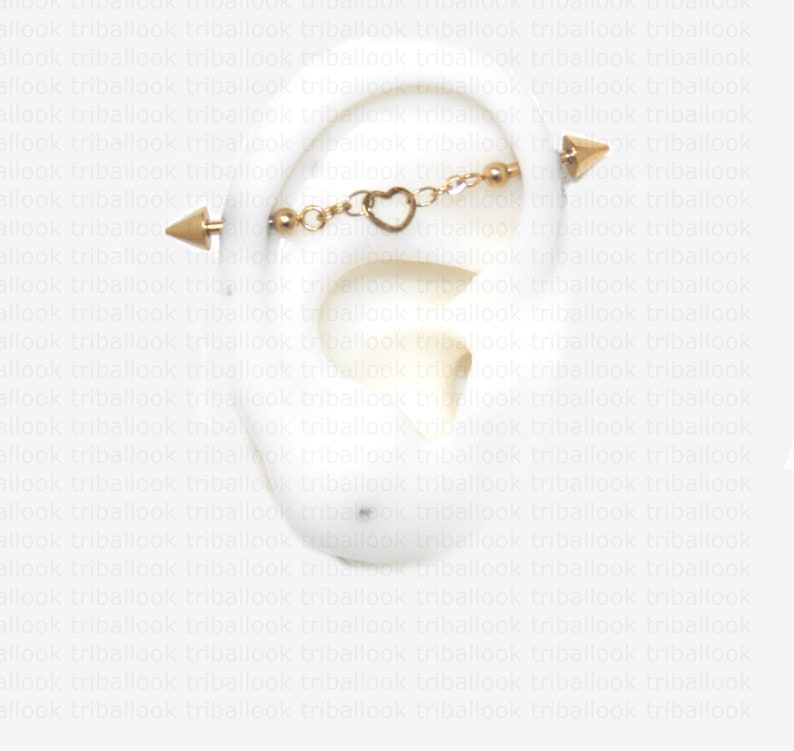 Industrial Piercing Jewelry Barres de cartilage en acier chirurgical 316L, avec boules en forme de cœur et de cône gold tone