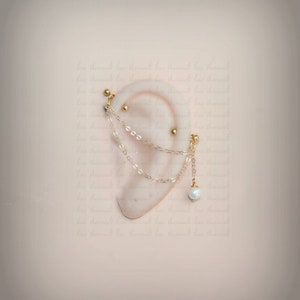 Industrial piercing jewelry with chains and freshwater pearl (m7)