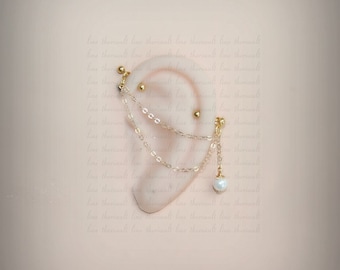 Industrial piercing jewelry with chains and freshwater pearl (m7)